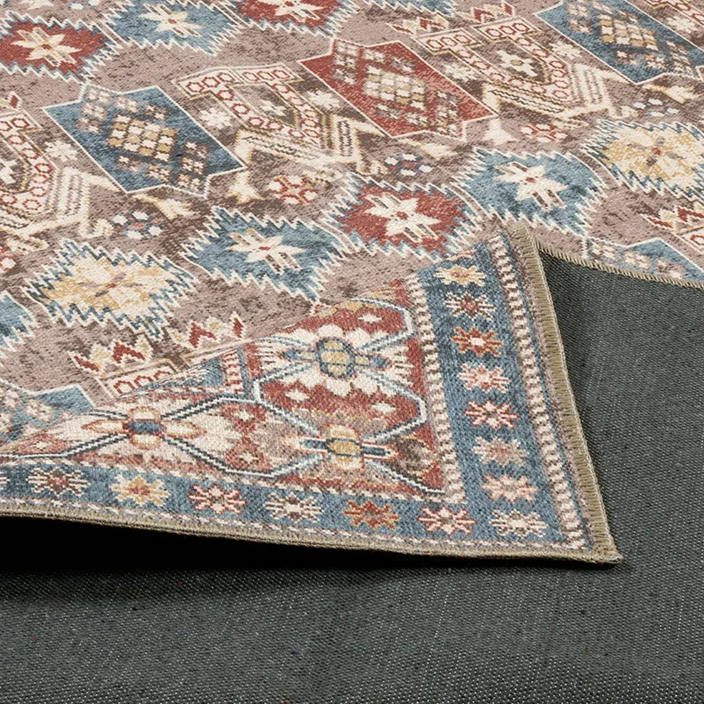 Tapis persan multicolore motifs orientaux rouge bleu Tomo
