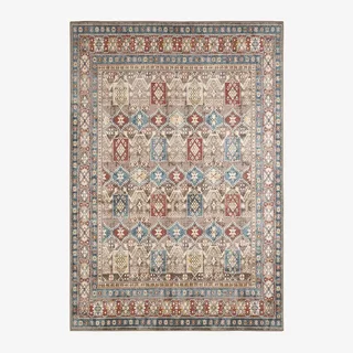 Tapis persan multicolore motifs orientaux rouge bleu Tomo