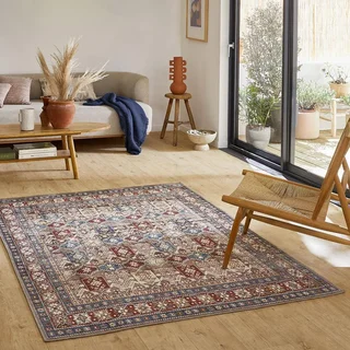 Tapis persan multicolore motifs orientaux Tomo salon vintage lavable