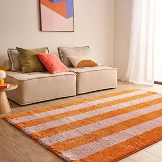 Tapete interior macio e colorido listrado laranja e rosa Pablo