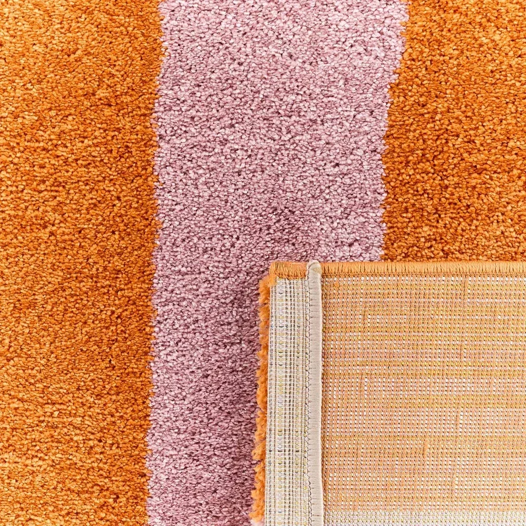 Tapete Interior Listrado Laranja Rosa Pablo Sala de Estar Quarto Macio Confortável