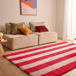 Tappeto interno Pablo righe rosse e rosa - Decorazione calda soggiorno camera da letto