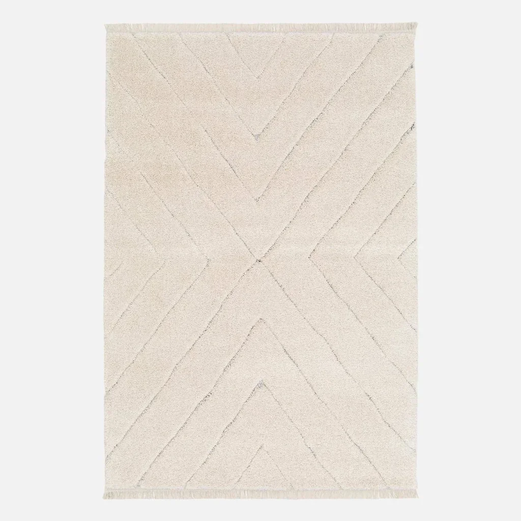 Tapis intérieur tufté Meryl crème relief berbère franges doux