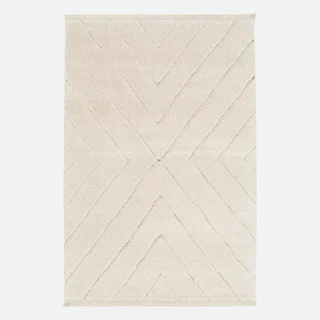 Tapis intérieur tufté Meryl crème relief berbère franges doux