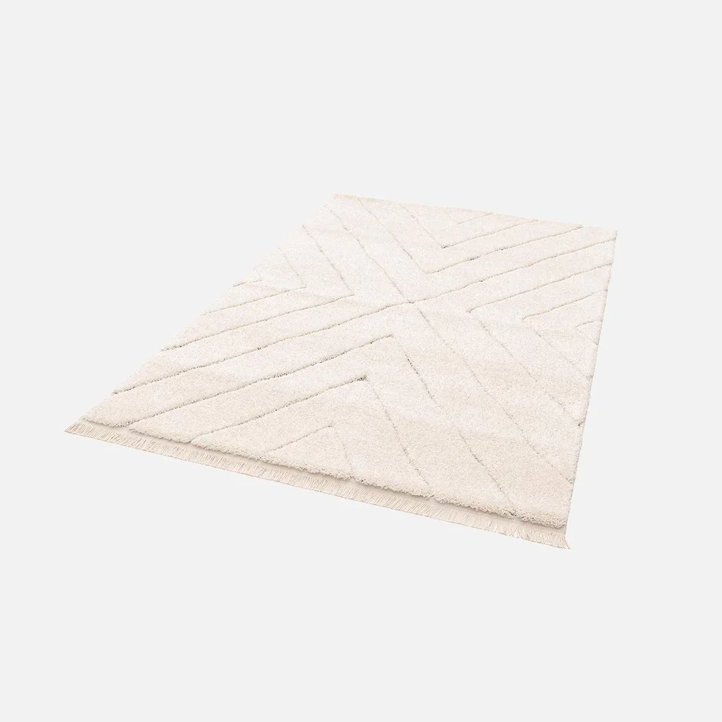 Tapis intérieur tufté Meryl crème relief berbère franges doux