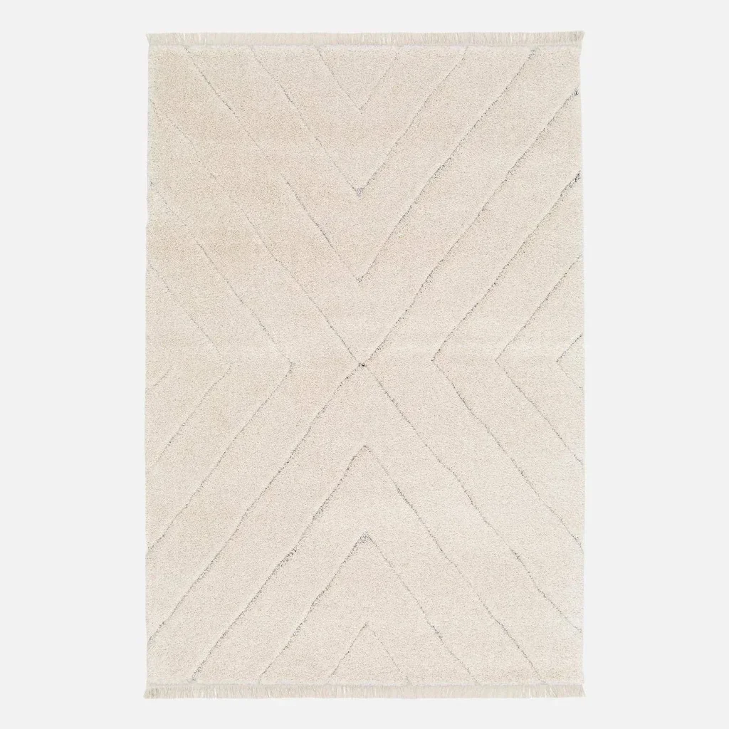 Tapis intérieur Meryl tufté crème relief berbère franges doux salon chambre