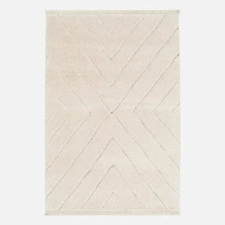 Tapis intérieur tufté Meryl crème relief berbère franges doux salon chambre