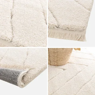 Tapis intérieur Meryl tufté crème relief berbère franges doux salon chambre