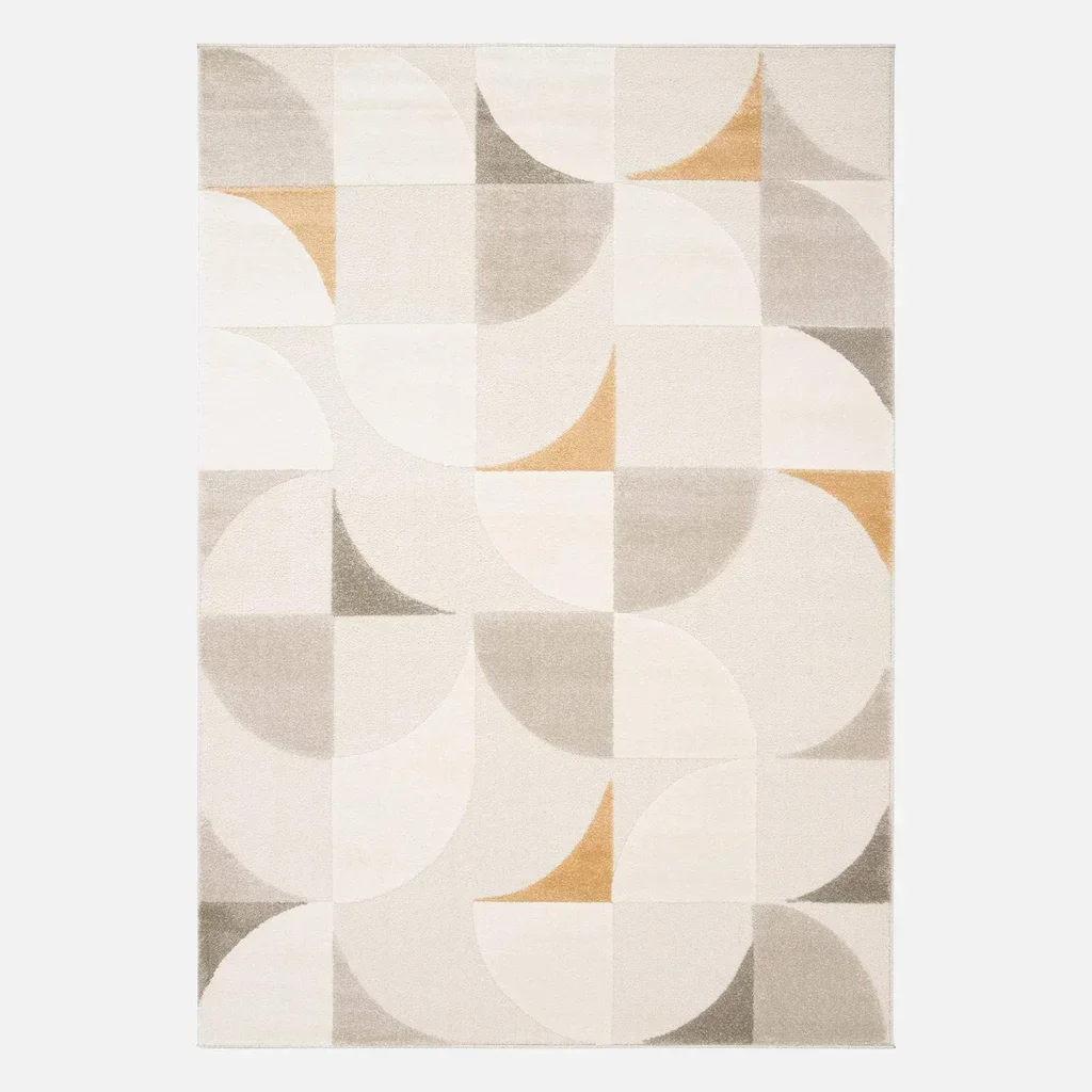 Beige vintage rug geometric patterns low pile indoor
