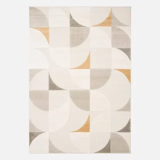 Beige vintage rug with geometric patterns retro chic interior