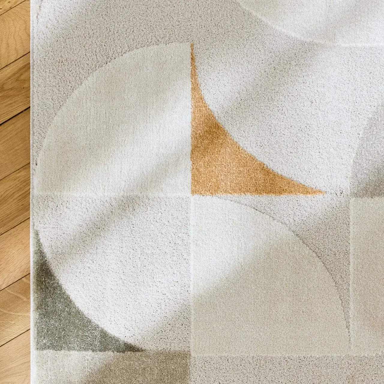 Beige vintage rug geometric patterns low pile indoor