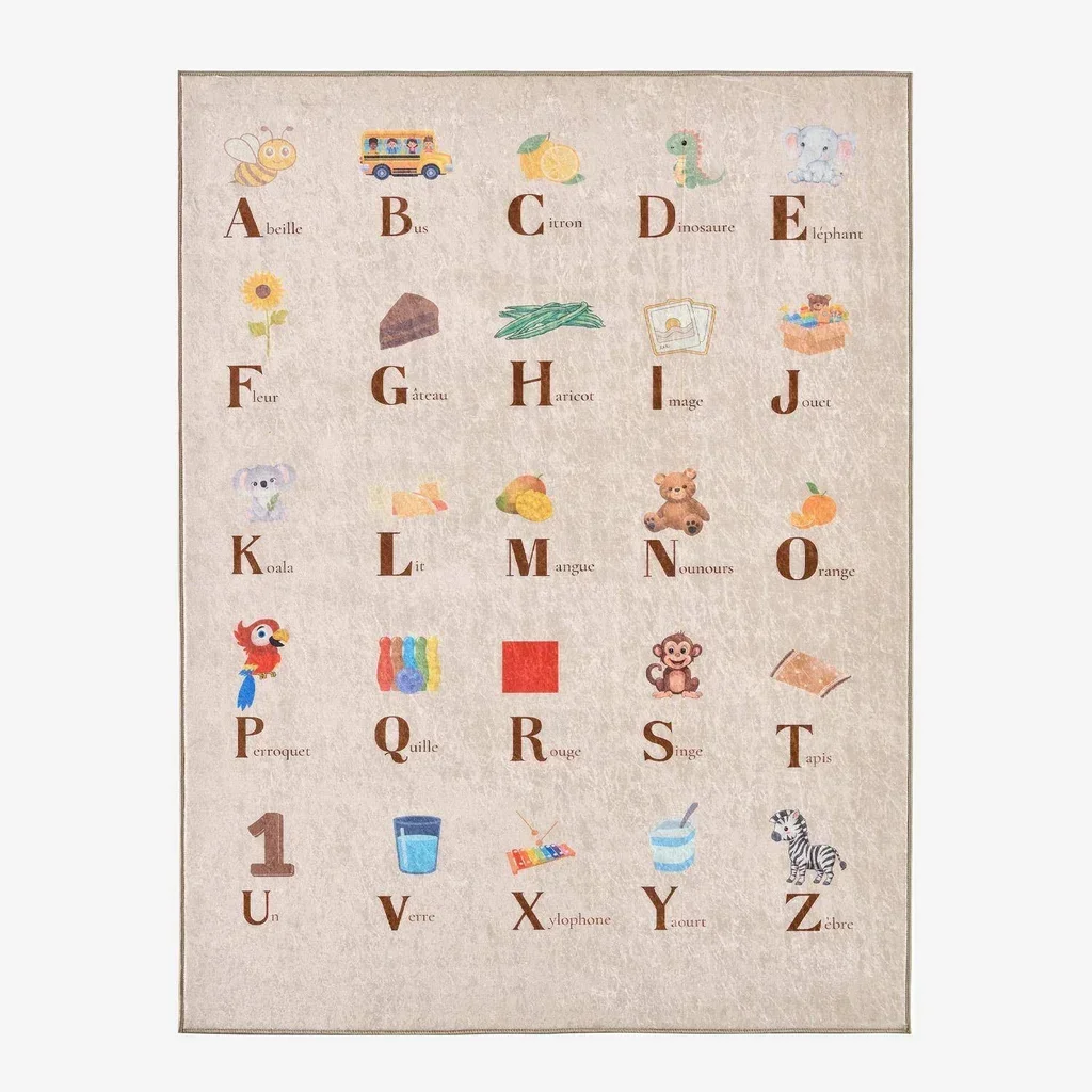 Tapis de jeu pédagogique beige alphabet enfant intérieur doux antidérapant