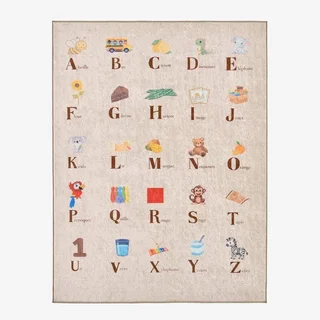 Tapis de jeu pédagogique beige alphabet enfant intérieur doux antidérapant