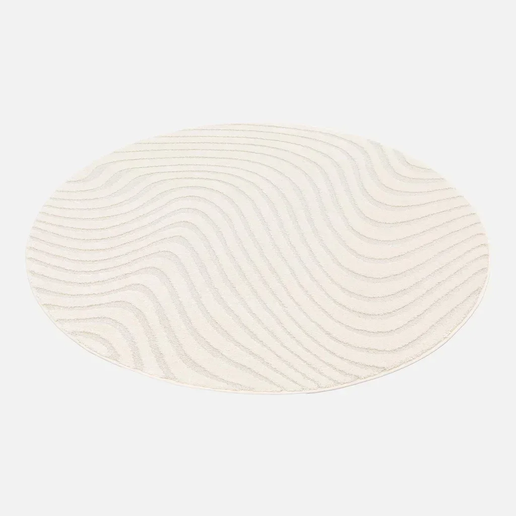 Tapis rond ondulations relief couleur crème intérieur doux élégant