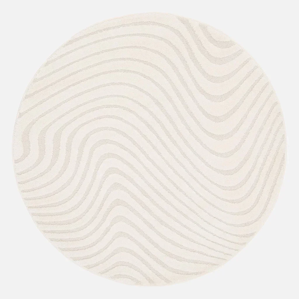 Tapis rond ondulations relief couleur crème intérieur doux élégant