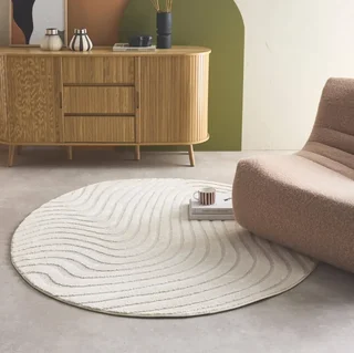 Tapis rond ondulations relief couleur crème intérieur doux élégant