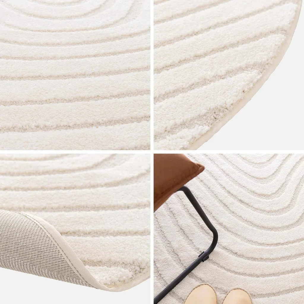 Tapis rond ondulations relief couleur crème intérieur doux élégant