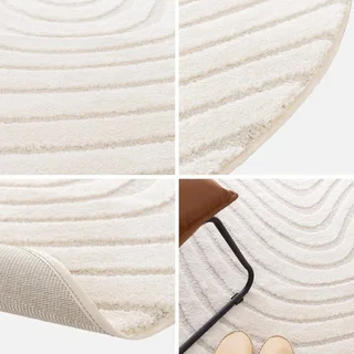 Tapis rond ondulations relief couleur crème intérieur doux élégant