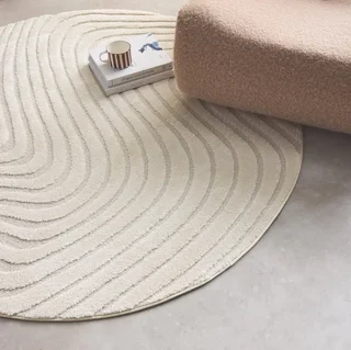 Tapis rond ondulations relief couleur crème intérieur doux élégant