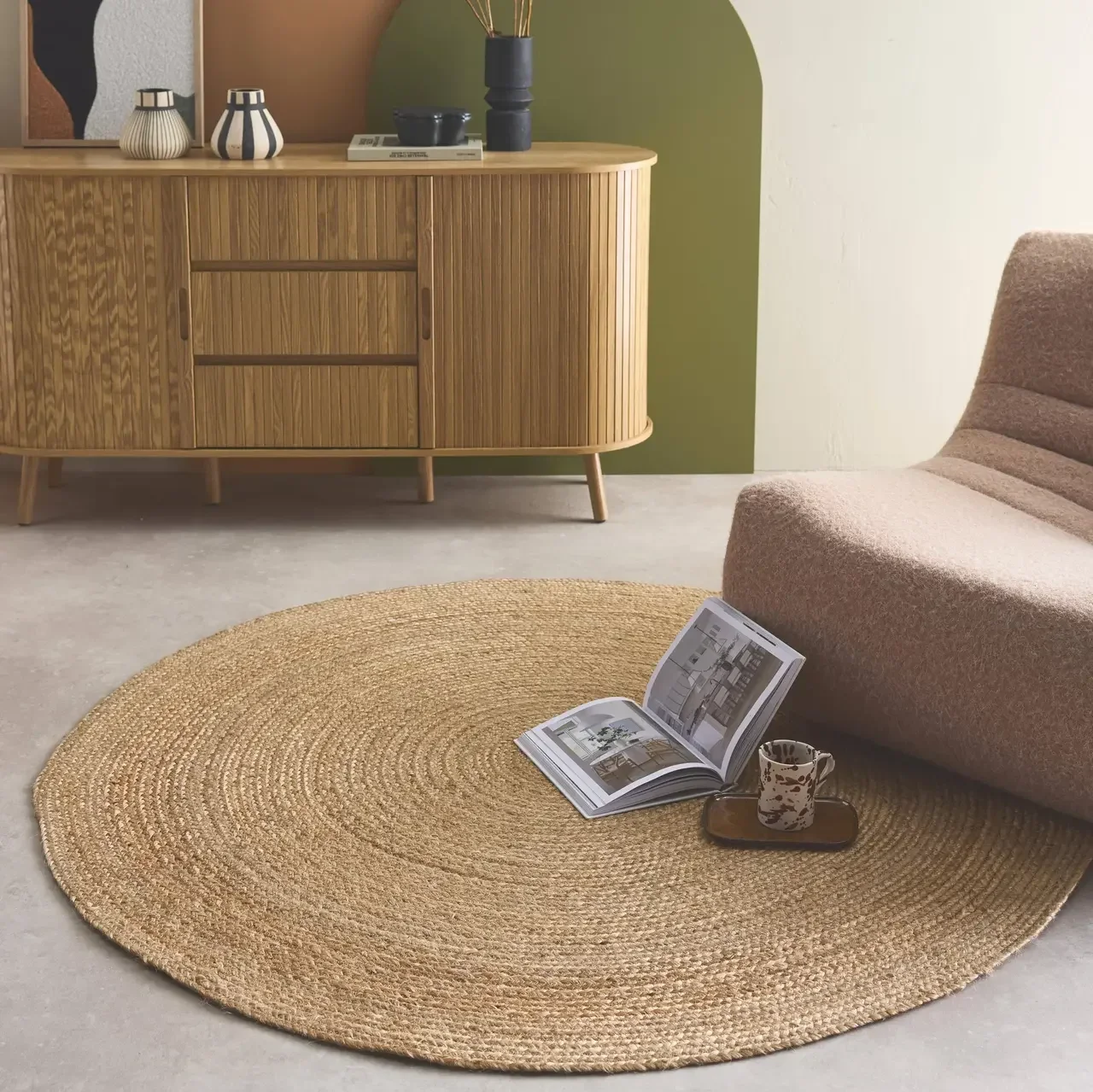 Tapis rond Padma en jute naturelle - style bohème intérieur