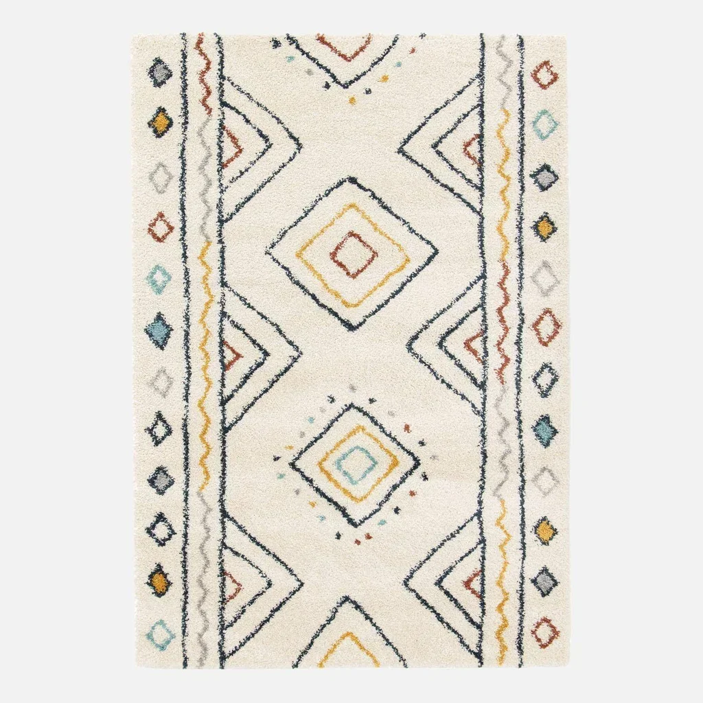 Tapis berbère crème bleu orange motif ethnique salon