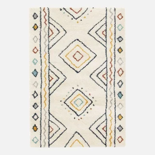 Tapis berbère crème bleu orange motif ethnique salon