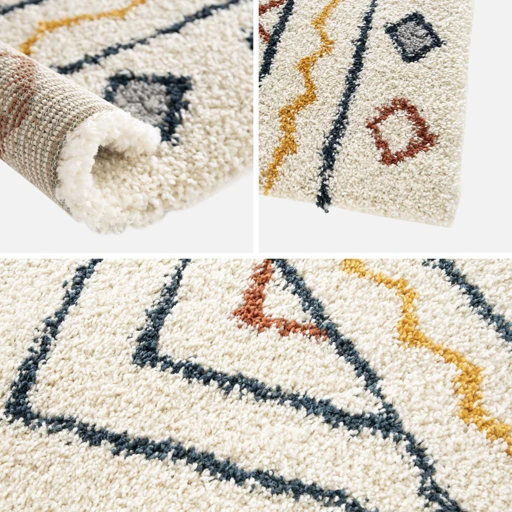 Tapis salon berbère crème bleu orange motif ethnique intérieur Ralph