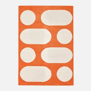 Modern geometric orange living room rug with long pile