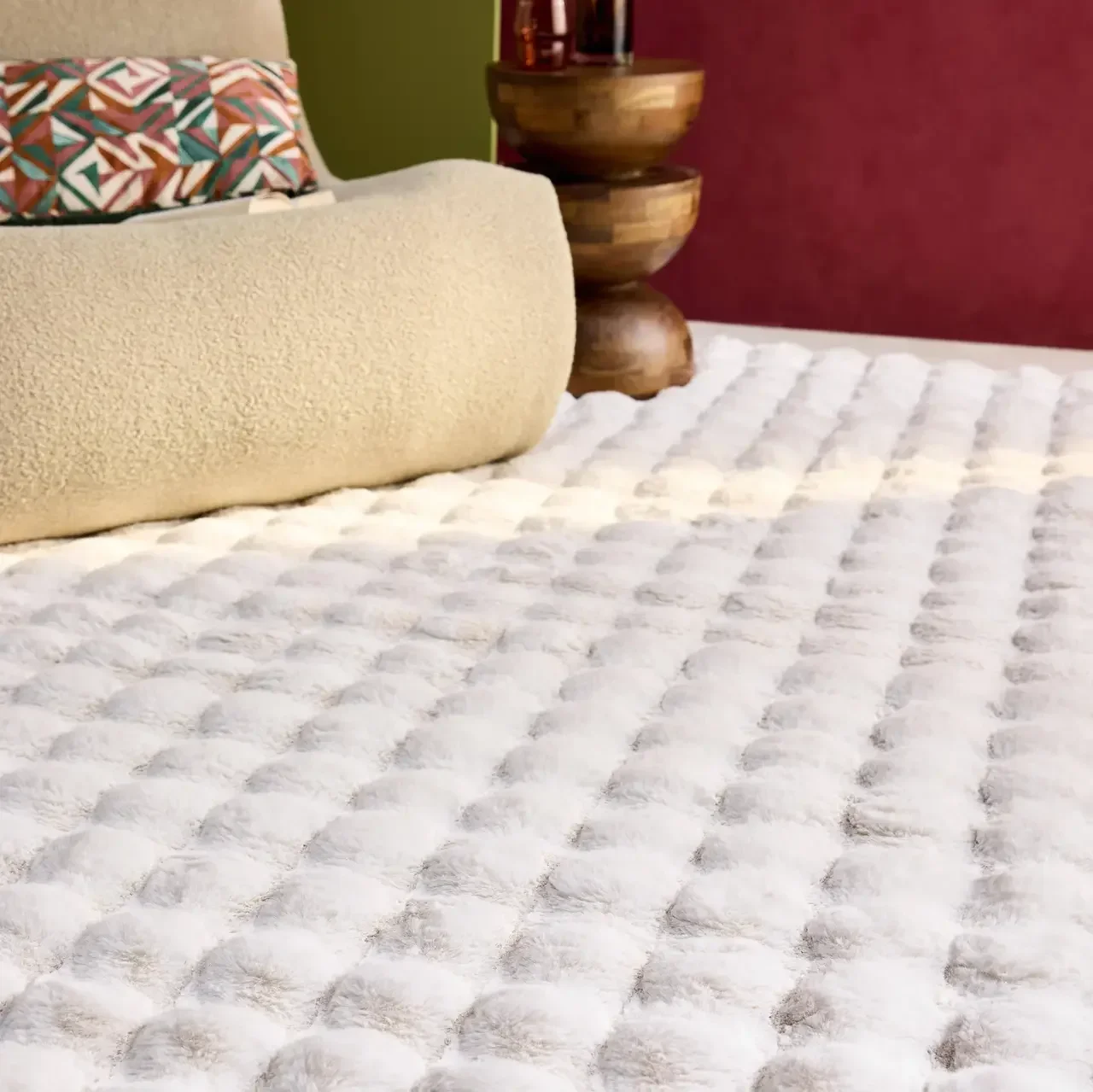Tapis salon blanc effet fourrure bubble moelleux doux cosy