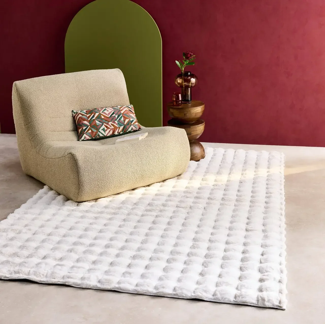 Tapis salon fausse fourrure blanc Bumpy effet bubble moelleux 160x230