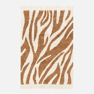 Red Brick Zebra Print Cotton Fringe Living Room Rug Josh