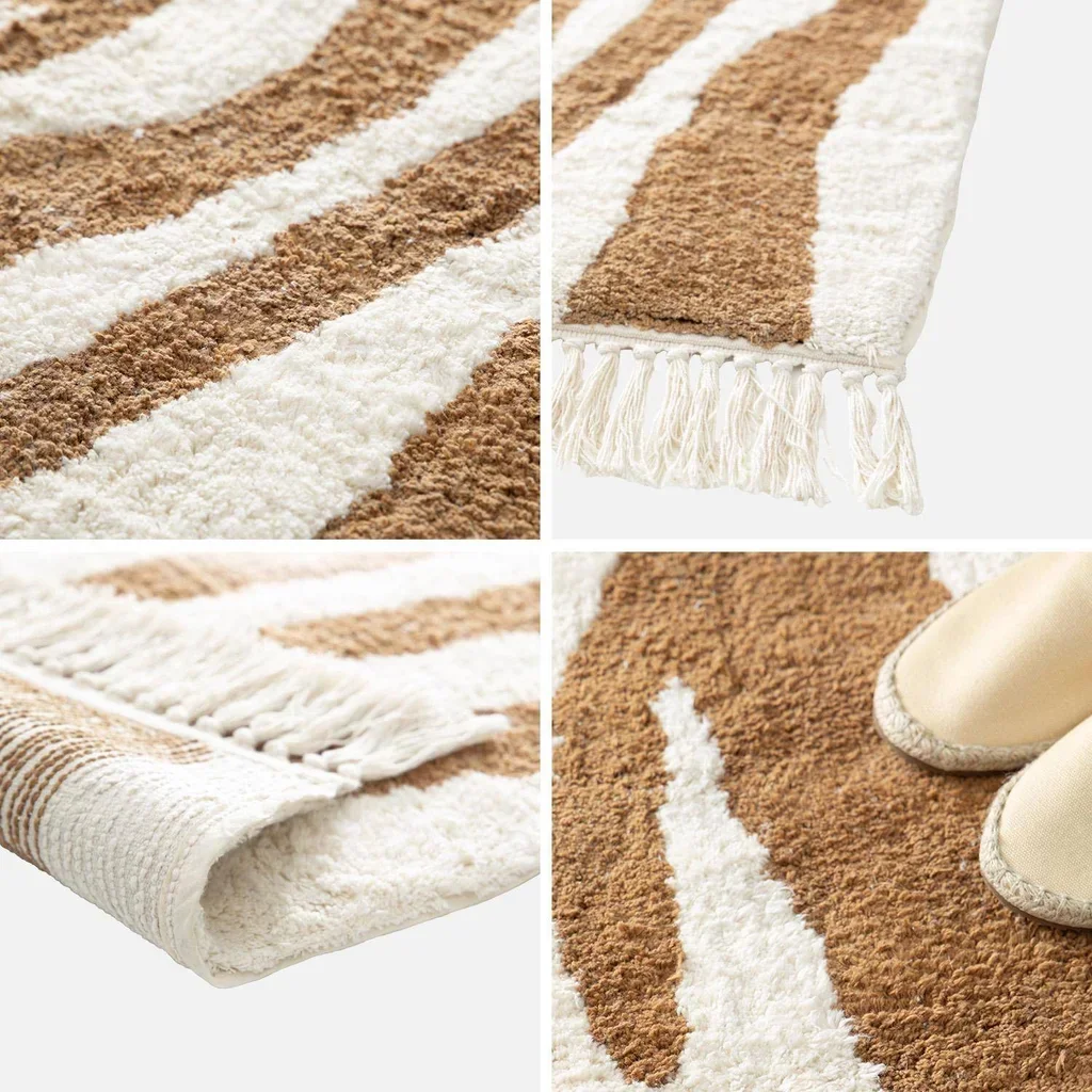 Red Brick Zebra Print Cotton Fringe Living Room Rug Josh