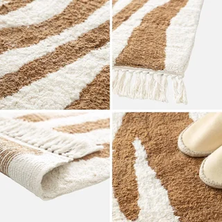 Red Brick Zebra Print Cotton Fringe Living Room Rug Josh