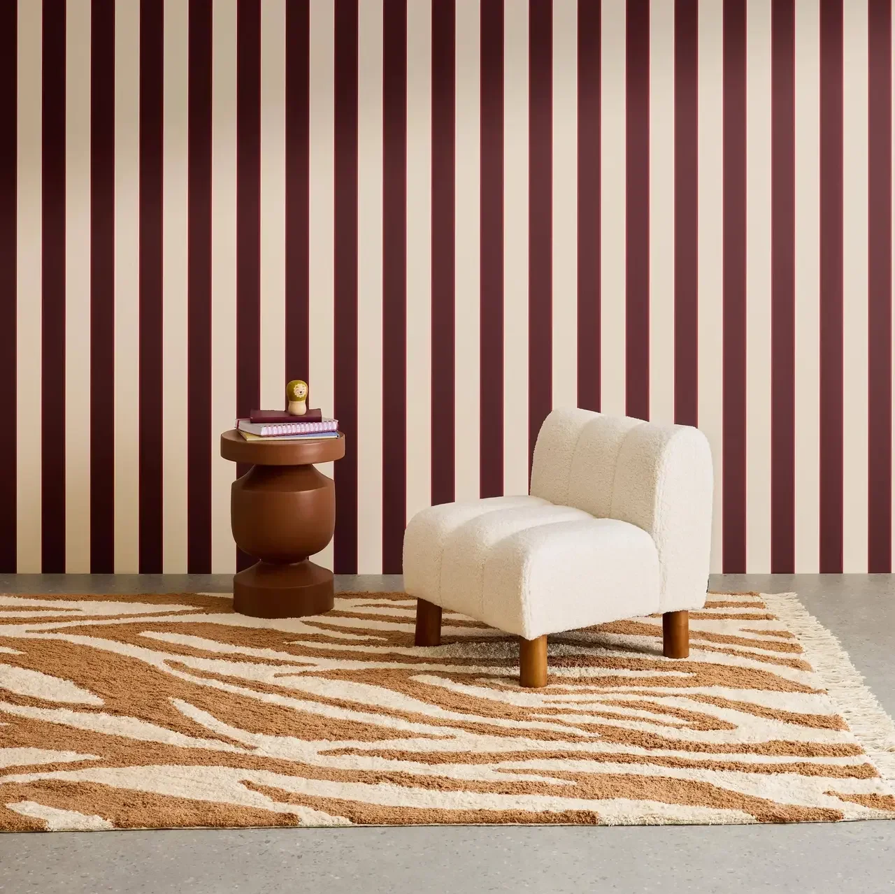 Red Brick Zebra Print Cotton Fringe Living Room Rug Josh