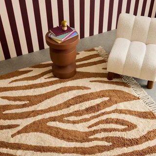 Red Brick Zebra Print Cotton Fringe Living Room Rug Josh