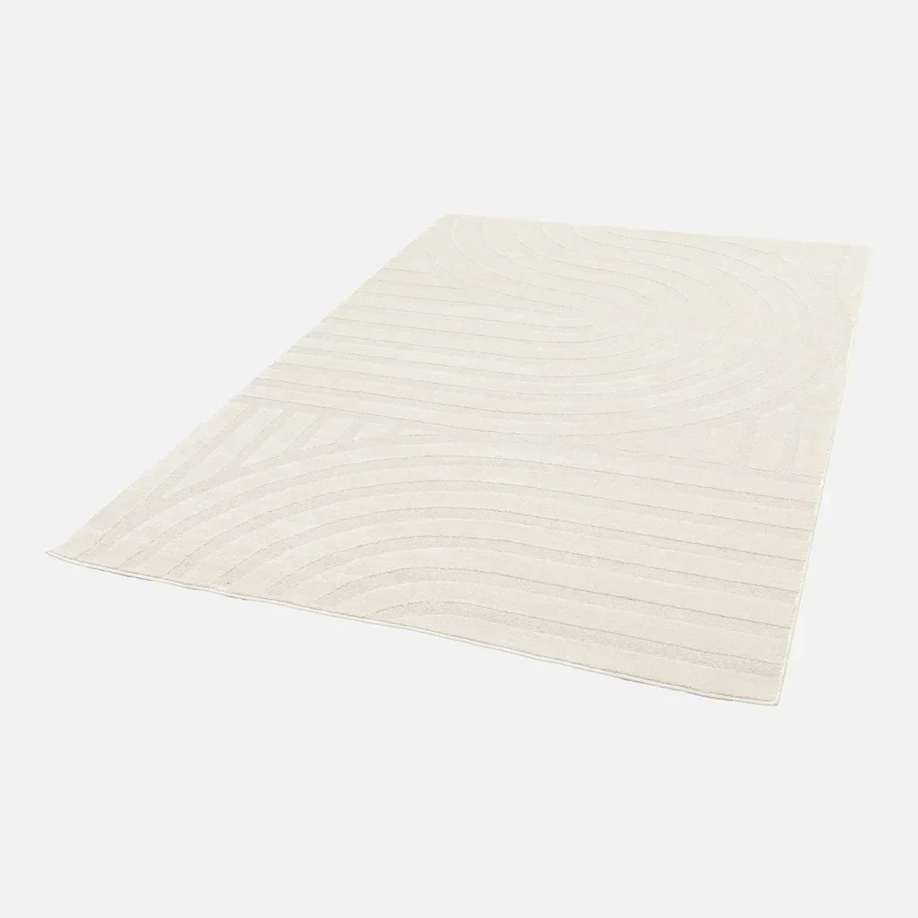 Tapis salon motifs arches couleur crème élégant doux intérieur poil ras