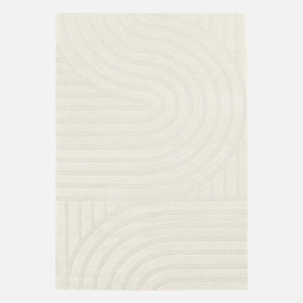 Tapis salon motifs arches couleur crème élégant doux intérieur poil ras