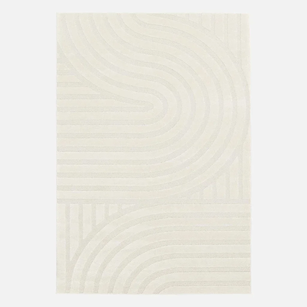 Tapis salon motifs arches couleur crème élégant poil ras