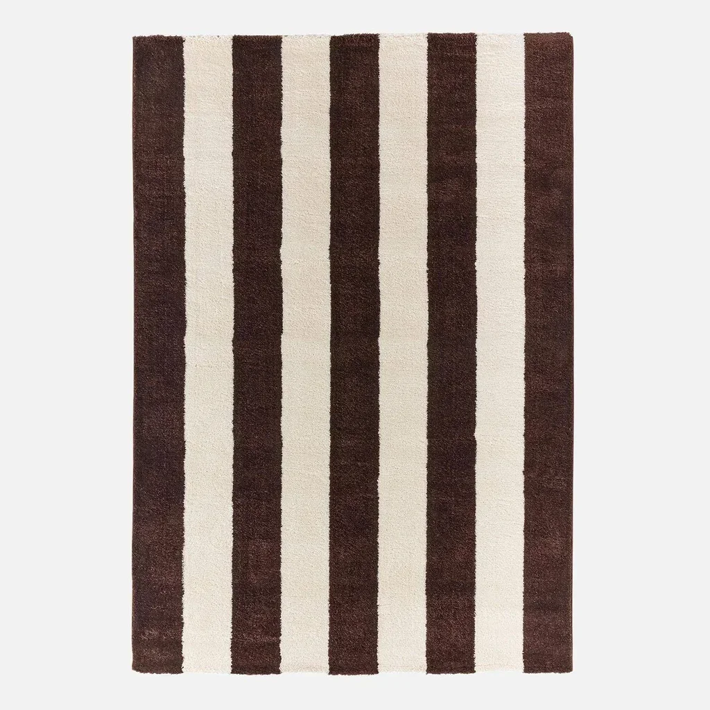 Brown White Striped Living Room Rug Soft Durable Interior Design Pablo