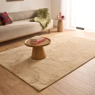Alfombra de salón lisa beige Oscaria suave y antideslizante