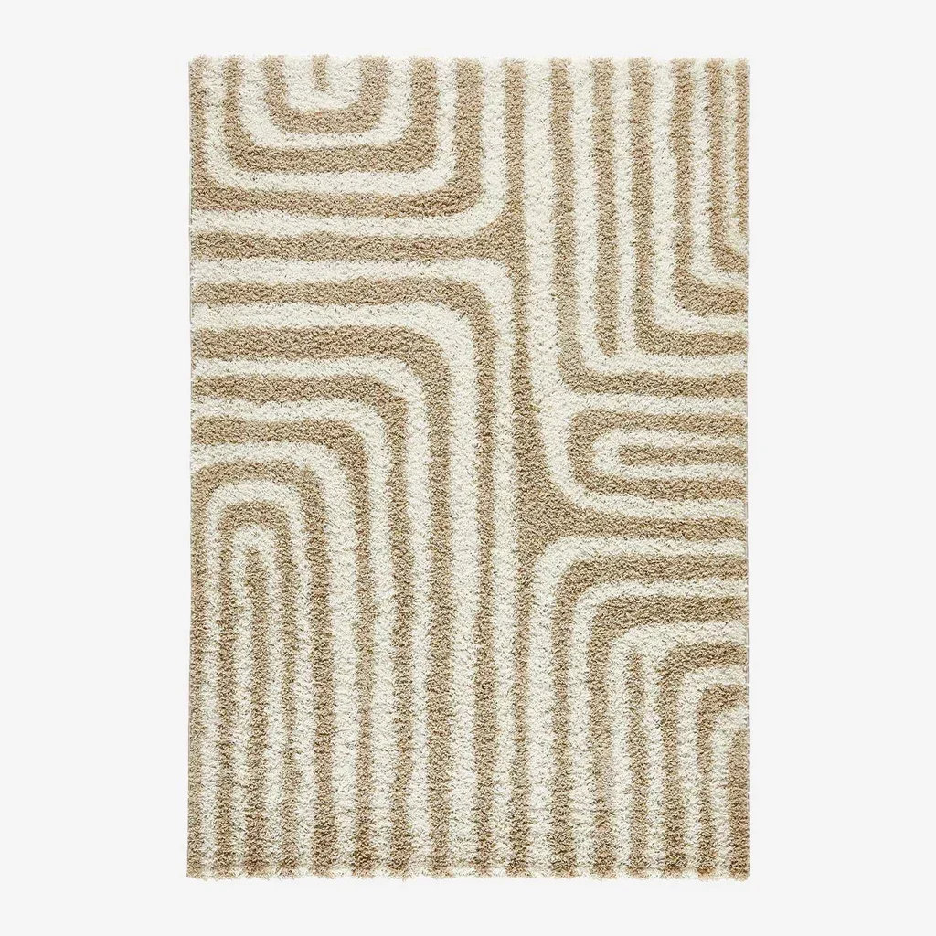 Tapis shaggy beige motifs géométriques rectangulaires confort intérieur