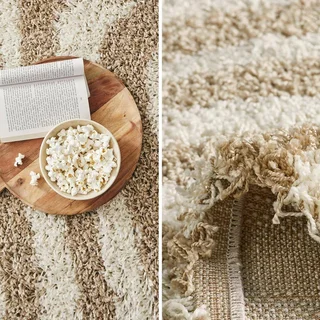 Tapis shaggy beige motifs géométriques rectangulaires confort intérieur