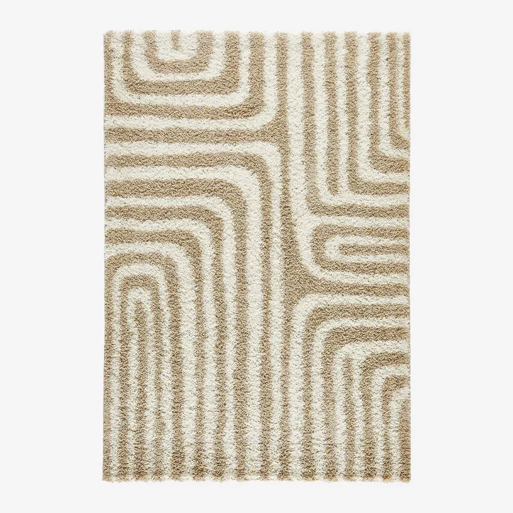 Tapis shaggy beige motifs géométriques salon chambre doux confort