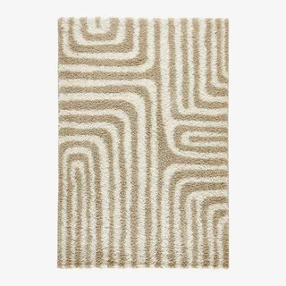 Tapis shaggy beige motifs géométriques salon chambre doux confort