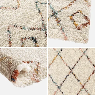 Tapete shaggy berbere interior creme padrões multicoloridos