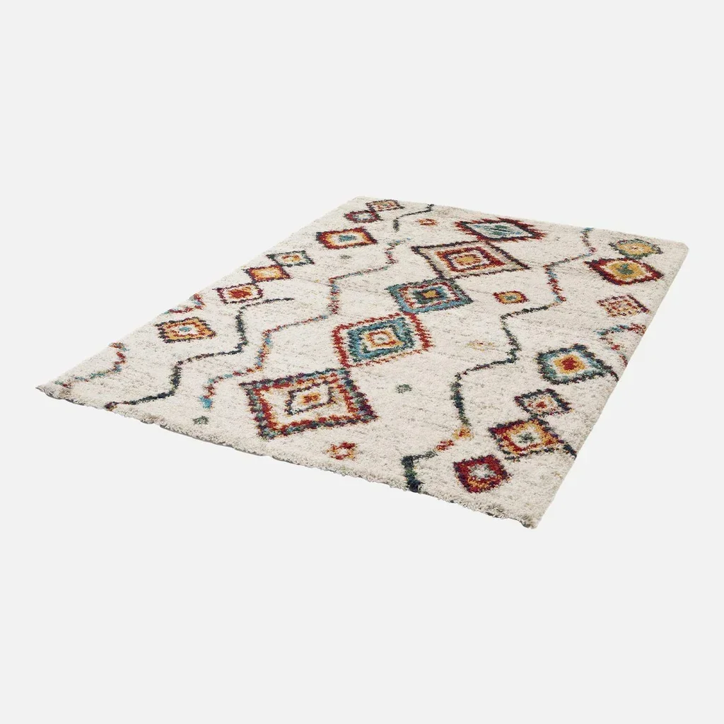 Tapis shaggy berbère intérieur créme multicolore poil long doux et chaleureux