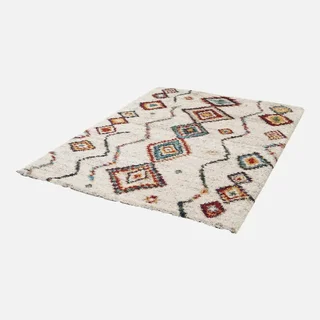 Tapis shaggy berbère intérieur créme multicolore poil long doux et chaleureux
