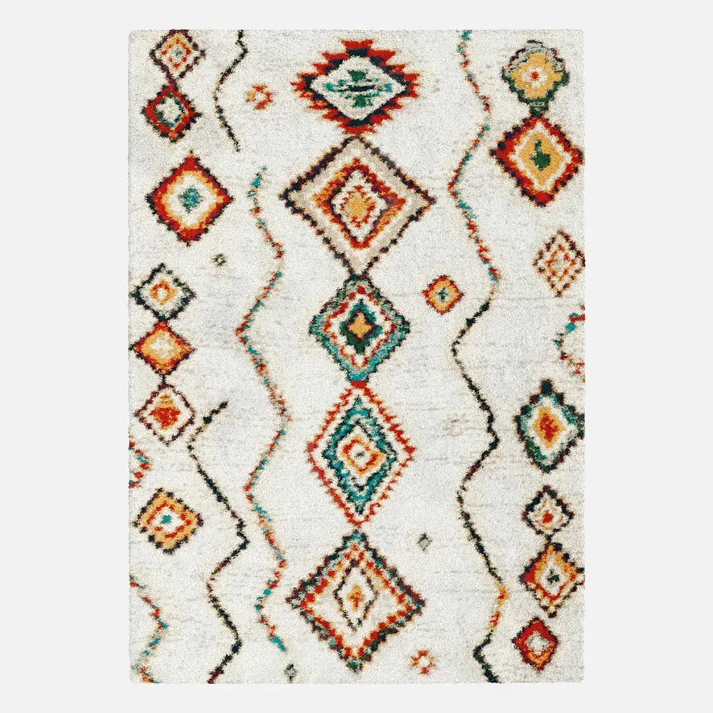 Tapis shaggy berbère intérieur créme multicolore poil long doux
