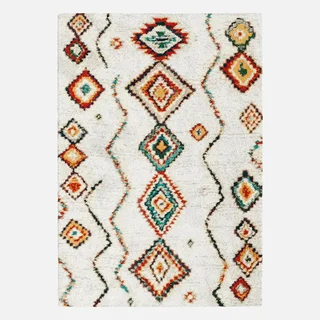 Tapis shaggy berbère intérieur créme multicolore poil long doux et chaleureux