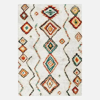 Tapis shaggy berbère créme multicolore poil long intérieur